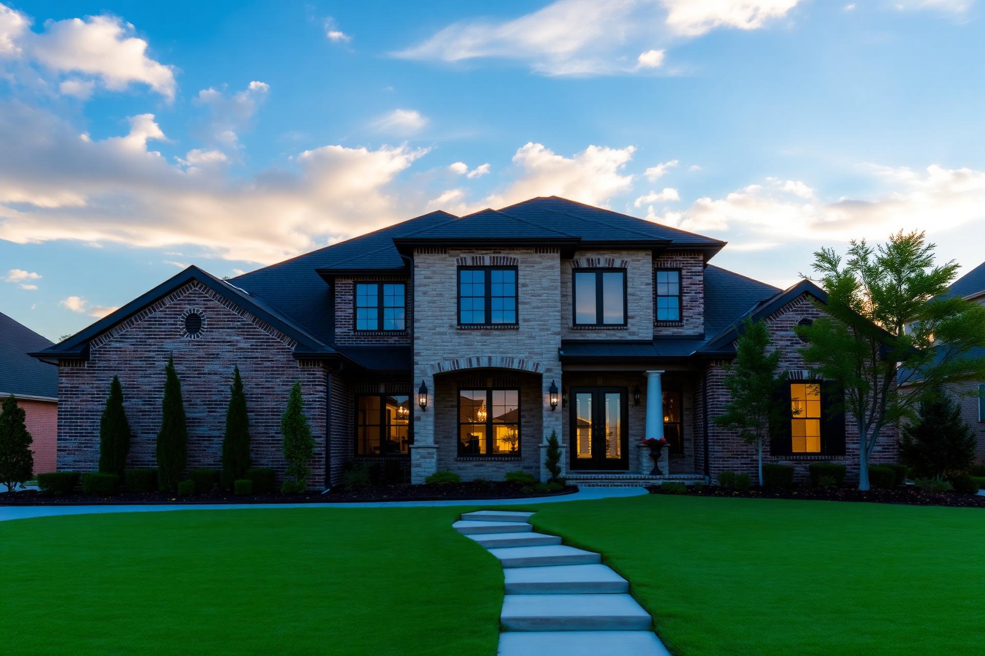 Beautiful Texas suburban home at golden hour